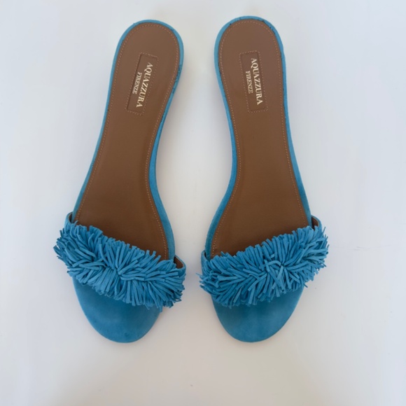 Aquazzura Blue Suede “Wild Thing” Flat Sandals, IT 40.5, Excellent Condition. - Picture 2 of 14